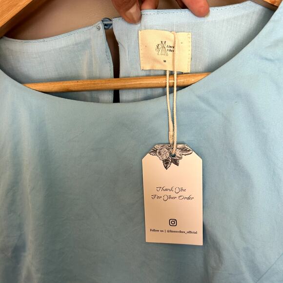 Linen Vibes Cinderella Blue Cotton Ruffle French Vintage Cotton Dress Size M - Picture 6 of 15